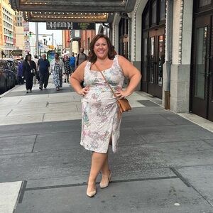 Adrianna Papell Floral Midi Dress in Cream and Pink